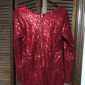 Red Sequence Low Cut Dress